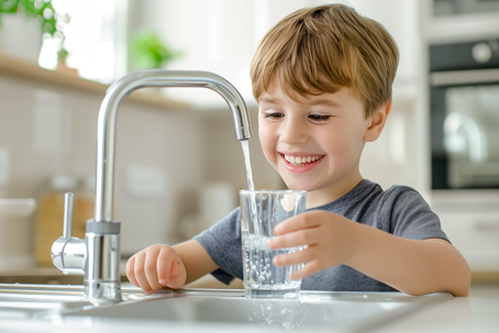 boy filling water glass