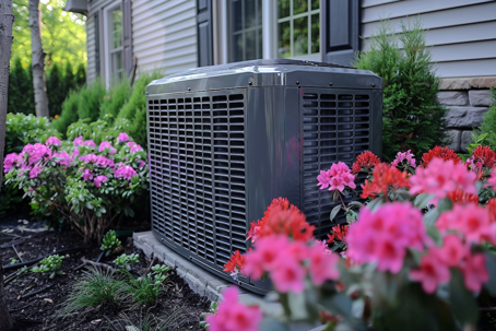 outside hvac unit and flowers